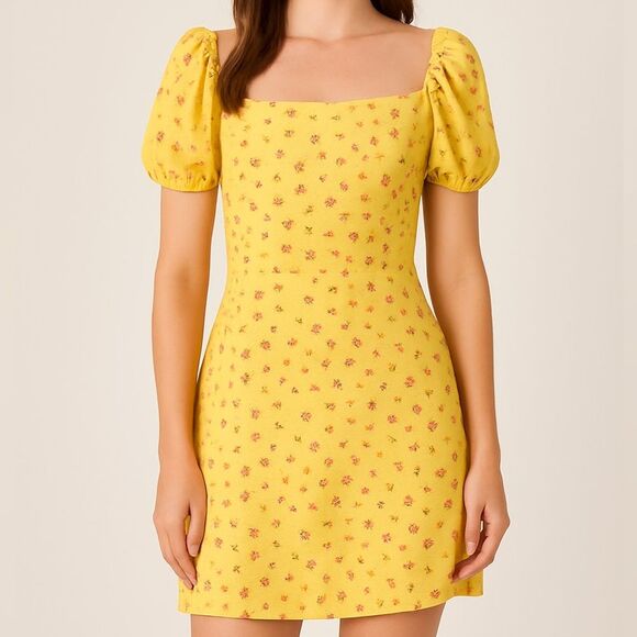 Reformation Dresses & Skirts - Reformation Yellow Puff Sleeve Mini‎ Dress